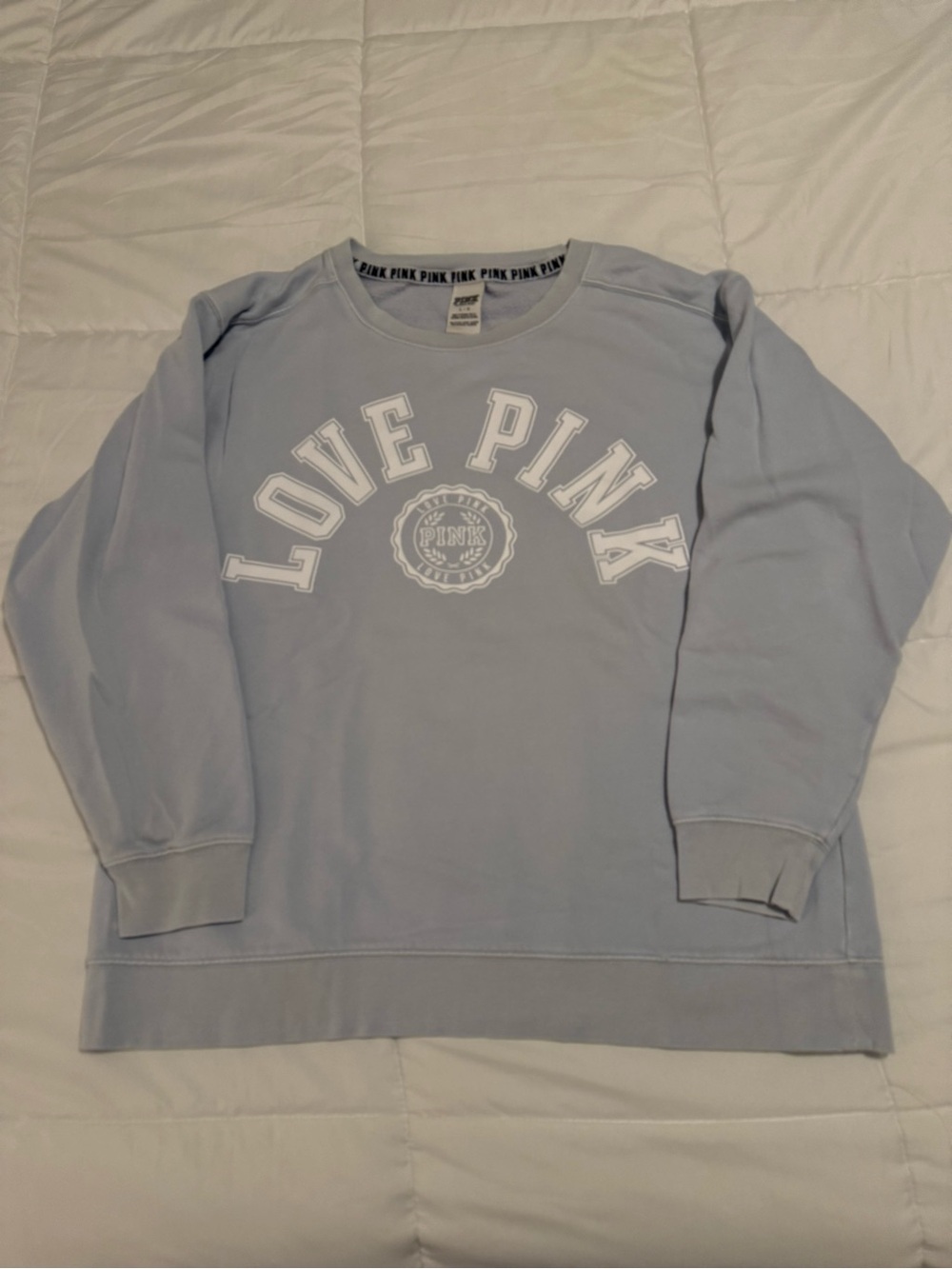 PINK Victoria's Secret "Love Pink" Crewneck Sweatshirt in Light Blue